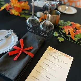 a place setting for a thanksgiving dinner