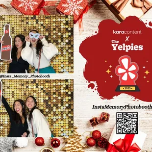 Group of friends having fun with our Photo Booth experience at a holiday event.
