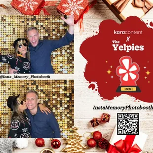 Couple having fun with our Photo Booth experience at a holiday event.