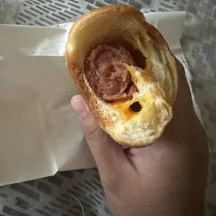 a person holding a hot dog