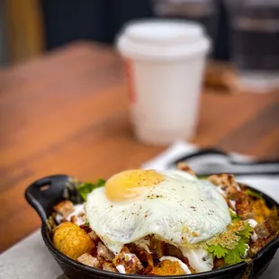 a skillet of food
