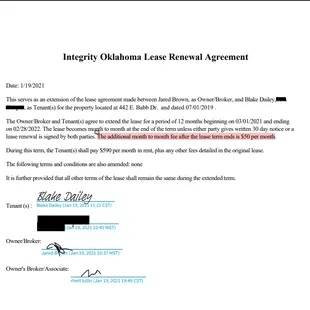 Signed Document between myself and Integrity.