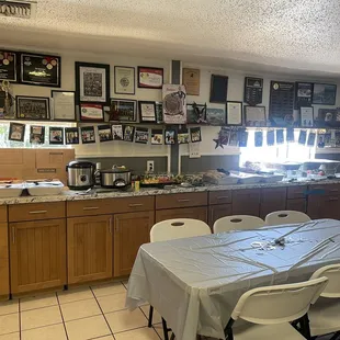 Chicken, rice, Ropa Vieja (Shredded Beef), Cuban sandwiches, greek salad,