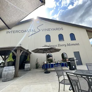 tables and chairs outside