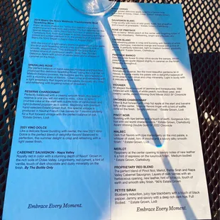 Tasting options menu