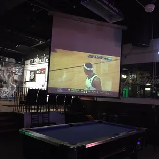 a pool table in a sports bar