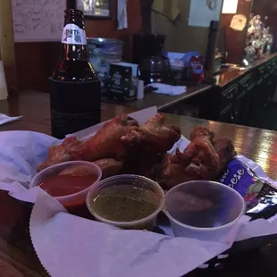 Wings!!  Try the lemon pepper wings too!  And the burgers are good!  Mmmmmm mmmmmm