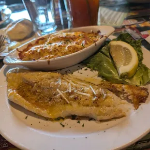 Garlic walleye and au gratin potatoes with cheese