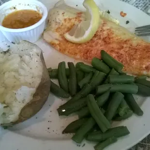 Garlic walleye with baked potato