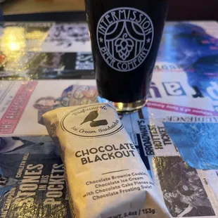 a pint of beer and a chocolate bar
