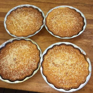  four pies on a table