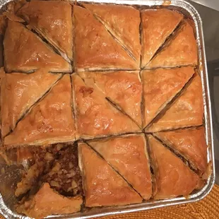 Baklava,piece half eaten to show dry fruit stuffing inside,too good!One of the best places amongst others for Baklava in Atlanta