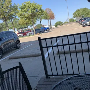 Sitting on the patio waiting for our coffee.