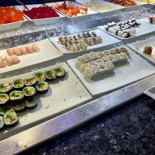 a variety of sushi and rolls