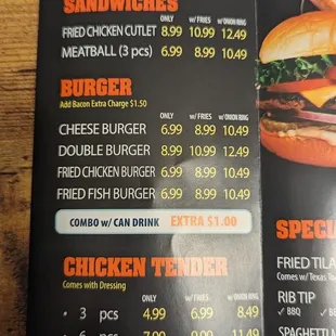 a menu for a burger restaurant