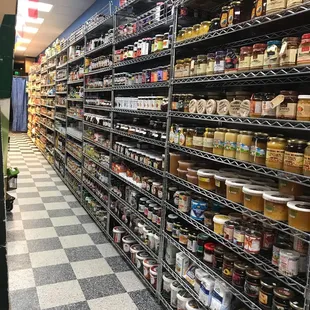 shelves of food in a grocery store