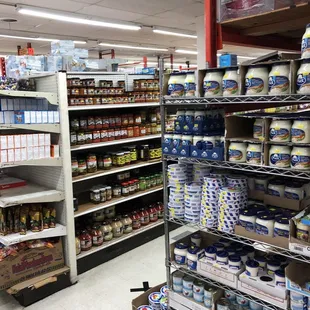 shelves of food in a grocery store