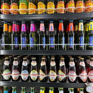 a display of sodas and soft drinks