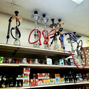 various types of hooks on shelves