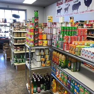 shelves of food in a store