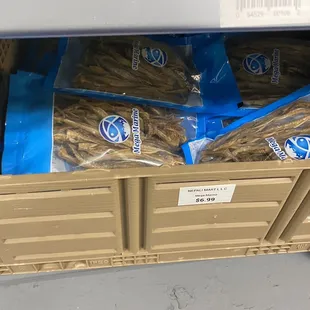 a crate of dried fish