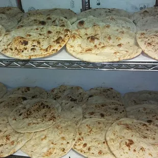 a rack of freshly made flatbreads