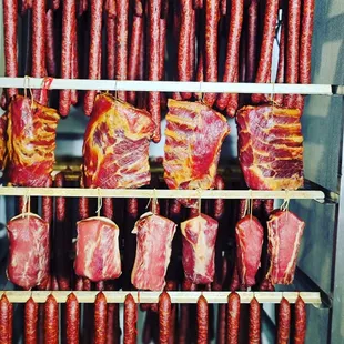 Smoked: sausage, ribs, pork loin