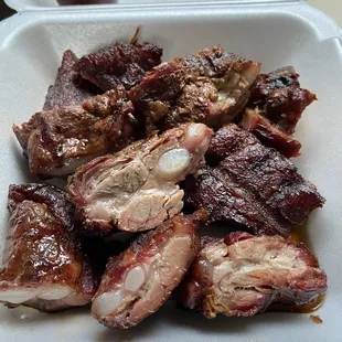 Rib Tips (1 pound. Meat only). Sauce costs you extra (Say What!?!)