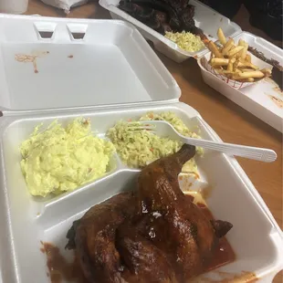 ows a meal in a styrofoam container