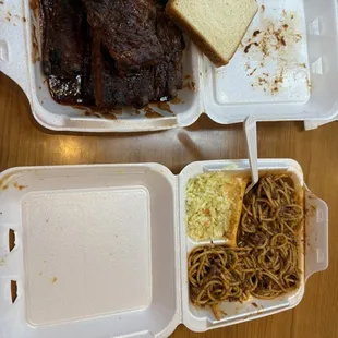 Interstate BBQ in Memphis TN, ribs and spaghetti.