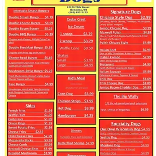 the menu for the interstate dogs