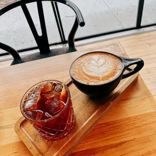 a cup of cappuccino and a bowl of ice cream