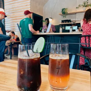 two drinks on a table