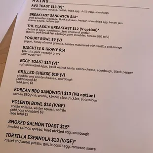 Current menu April 2024