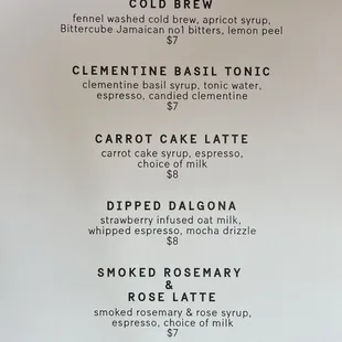Spring drink menu