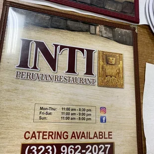 a menu for a restaurant