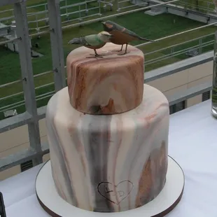 our carved wood wedding cake