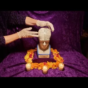 Preistess Catherina offering 
Phrenology Intuitive Reading Session Feeling the Bumps  &amp; Dips in your Cranium.