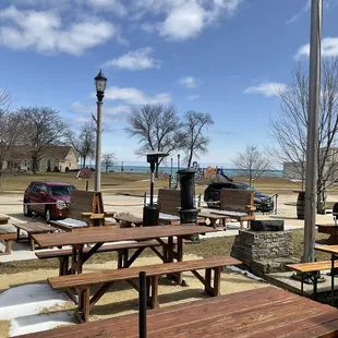View of park and lake from front entrance.