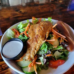 House Salad with blackened walleye