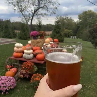 a person holding a glass of beer