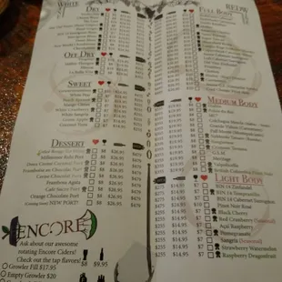 Wine menu
