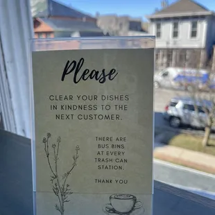 Clear dishes sign