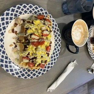 Birdie savory waffle and Nutty Professor latte