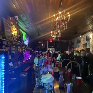 a bar with people sitting at the bar