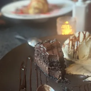 Chocolate cake and ice cream