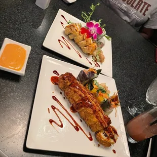 two plates of food on a table