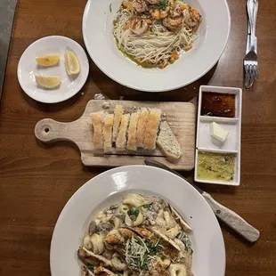 Blackened Chicken Tortellini Sicilian Penne with angel Hair pasta and shrimp