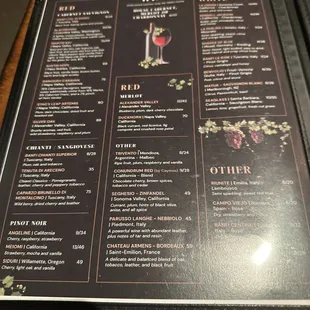 Wine menu