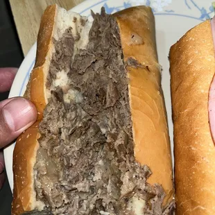 Double meat cheesesteak with cooper sharp and fried onion